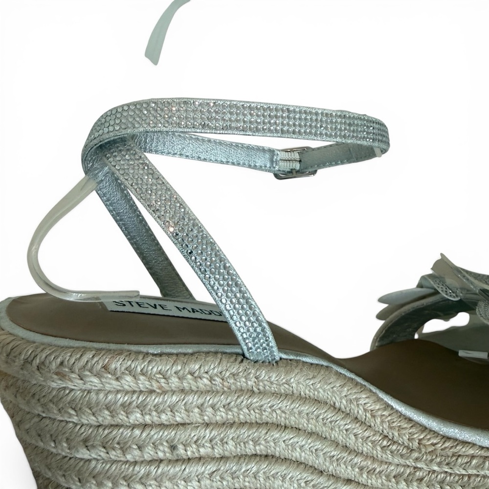 Steve Madden Silver MetallicFloral Platform Espridrille Wedge Sandals  Size 10 - Picture 13 of 15